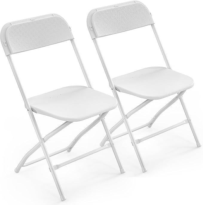 VINGLI 2 Pack White Plastic Folding Chair, Indoor Outdoor Portable Stackable Commercial Seat with Steel Frame 350lb. Capacity for Events Office Wedding Party Picnic Kitchen Dining by VINGLI