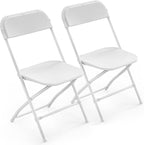 VINGLI 2 Pack White Plastic Folding Chair, Indoor Outdoor Portable Stackable Commercial Seat with Steel Frame 350lb. Capacity for Events Office Wedding Party Picnic Kitchen Dining by VINGLI