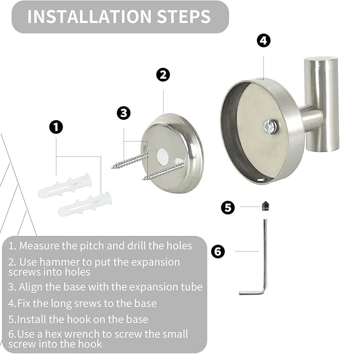 Vuzvuv 2-Pack Silver Brushed Nickel Towel Hooks, SUS304 Stainless Steel - Image 3