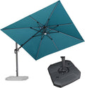 PURPLE LEAF 10 Feet Patio Umbrella with Base Outdoor Solar Powered LED Swivel Square Umbrella Offset Umbrella with 360-degree Rotation for Garden Deck Pool Patio, Turquoise Blue by PURPLELEAF
