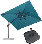PURPLE LEAF 10 Feet Patio Umbrella with Base Outdoor Solar Powered LED Swivel Square Umbrella Offset Umbrella with 360-degree Rotation for Garden Deck Pool Patio, Turquoise Blue by PURPLELEAF