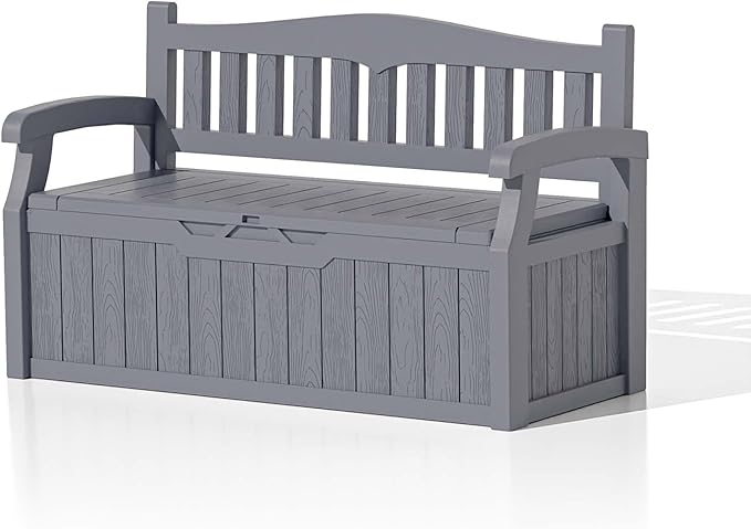 Patiowell 75 Gallon Plastic Storage Bench, Water-Resistant Deck Box for Patio Furniture, Garden Tools, Pool Storage and Outdoor Cushions, Grey - Image 7