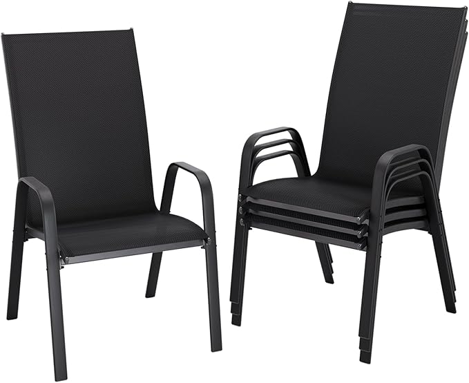 JEAREY Patio Dining Chairs Set of 4, Outdoor Stackable Dining Furniture Set, All Weather Dining Set for Lawn, Garden, Backyard, Poolside, Black by JEAREYOutdoorsCollection