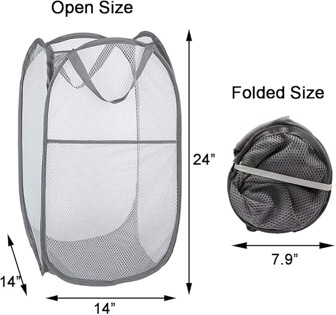2 Pack Pop Up Laundry Hampers, Collapsible Mesh Laundry Basket, Foldable - Image 2