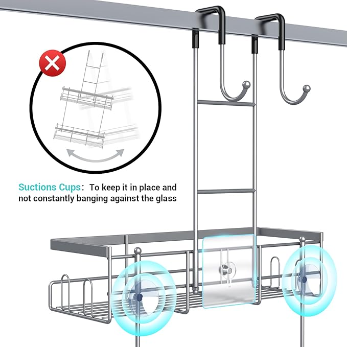 Hanging Shower Caddy Over Door: Silver Rustproof Shower Organizer over the Door - Image 3