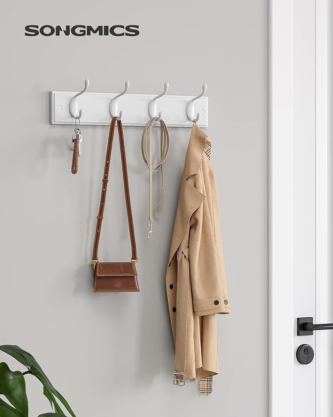 SONGMICS Set of 2 Wall-Mounted Coat Rack, Hook Rack, 8 Dual Metal Hooks - Image 2
