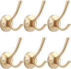 Gold Wall Hooks, 6 Pack Coat Robe Hook Heavy Duty Metal Double Bath Hook Wall by TOFIIGREM