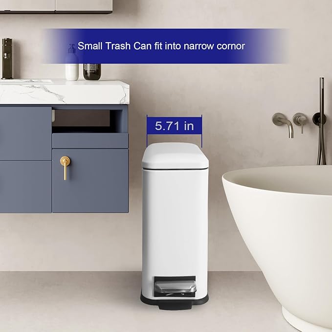 Bathroom Trash Can with Lid，5 Liter / 1.3 Gallon Small Trash Can with Removable - Image 2