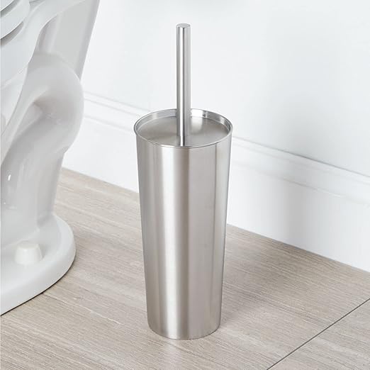 mDesign Metal Freestanding Slim Toilet Bowl Brush and Holder + Rectangle Narrow - Image 5