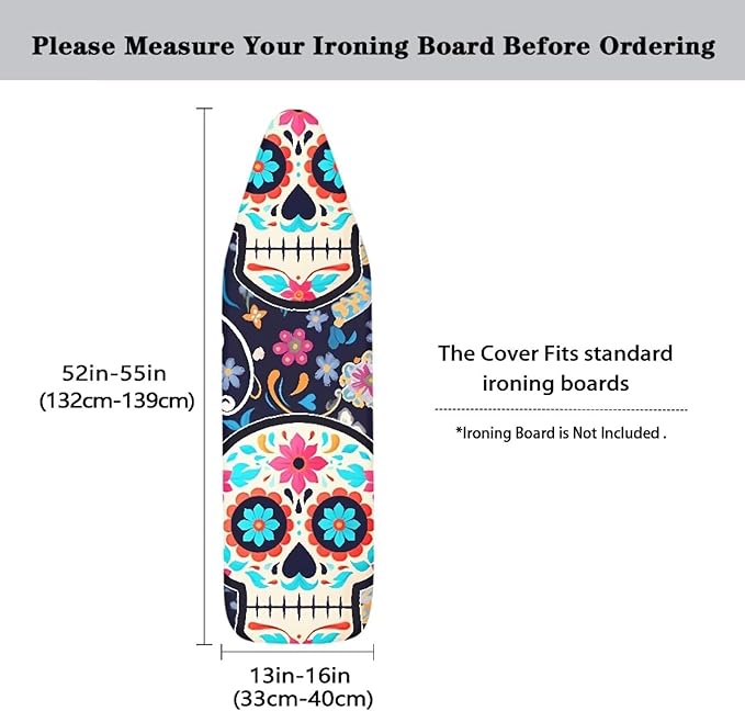 Tribe Floral Skull Ironing Board Cover 15x54 Inch Standard Mexican Skeleton - Image 3