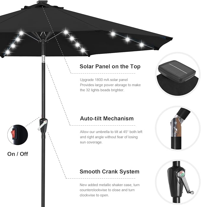 ABCCANOPY 10FT Durable Solar Led Patio Umbrellas with 32LED Lights (Jet Black) - Image 9