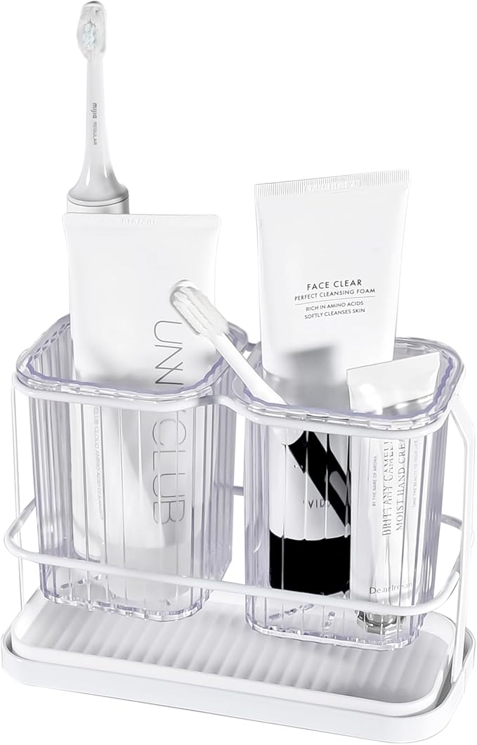 KONE Clear Toothbrush Holders for Bathroom, 2 Cups Wall Mounted, Dry & Wet by KONE