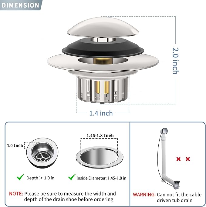 Universal 3 in 1 Bathtub Drain Stopper Bathtub, Pop-up Tub Stopper - Image 7