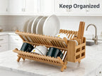 QUEENKAY Dish Drying Rack Collapsible 2-Tier Bamboo Dish Rack - Image 3