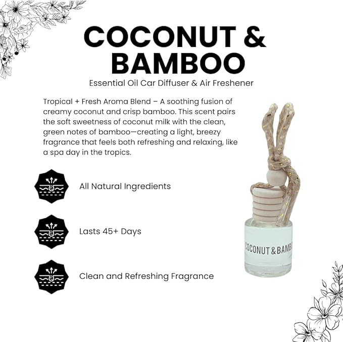 Bamboo and Coconut Hanging Car Air Freshener – Long Lasting Essential Oil - Image 4