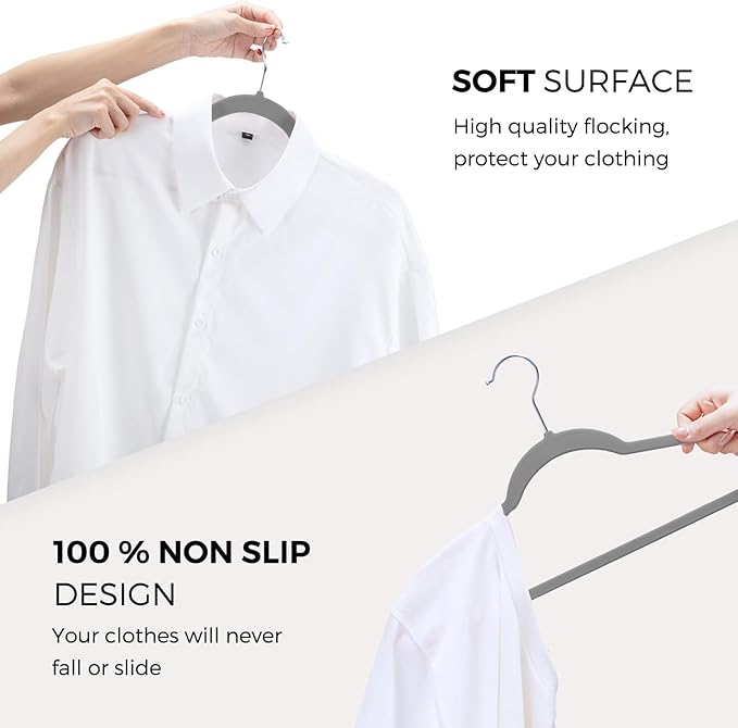 HOUSE DAY Premium Velvet Hangers 50 Pack Grey, Non-Slip Flocked Felt Hangers - Image 6