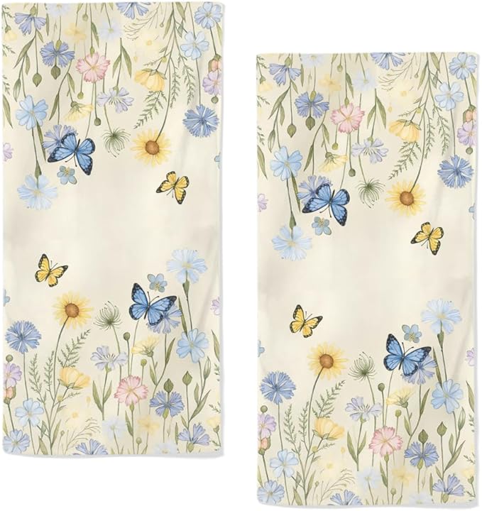 Watercolor Floral Hand Towels, 2 Packs 28.7X 13.7 Inch Spring Summer Bathroom by qiuhuang