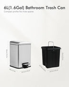 Bathroom Trash Can with Lid, 6 Liter / 1.6 Gallon Small Trash Can with - Image 3