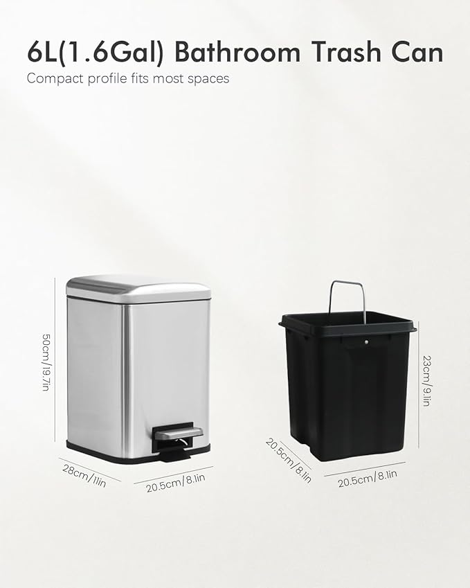 Bathroom Trash Can with Lid, 6 Liter / 1.6 Gallon Small Trash Can with - Image 3