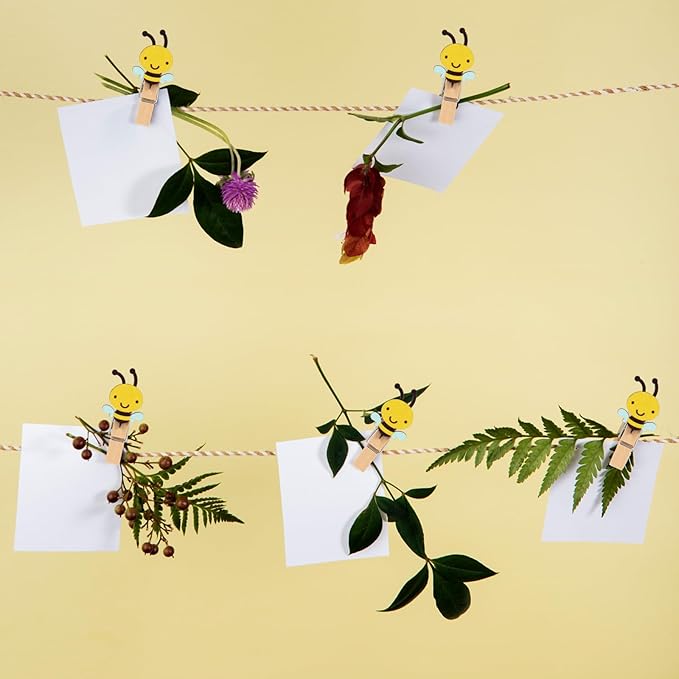 50Pcs Bee Wooden Clip with Jute Twine Cute Clothespin Craft Clip Decorative - Image 6