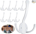 8 Pack Coat Hooks Heavy Duty, Metal Three Prongs Large Coat Hooks Wall Mounted by Homanu