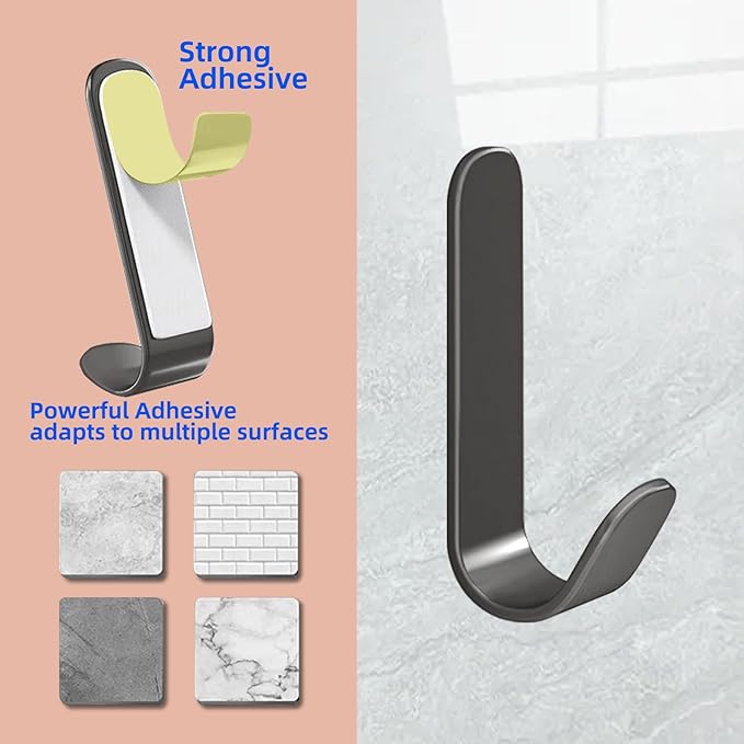 4 Pcs Adhesive Towel Hooks for Shower, Coat，Shower Hooks，Wall Hook Stick On - Image 2
