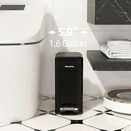 Slim Bathroom Trash Can with Lid Soft Close, 6 Liter/1.6 Gallon Stainless Steel - Image 2