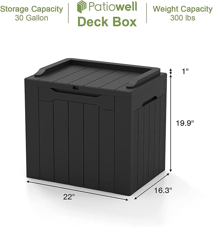 Patiowell 30 Gallon Resin Deck Box, Outdoor Storage Box for Patio Furniture, Deliveries, Pool Supplies,Waterproof and Lockable, Black - Image 6