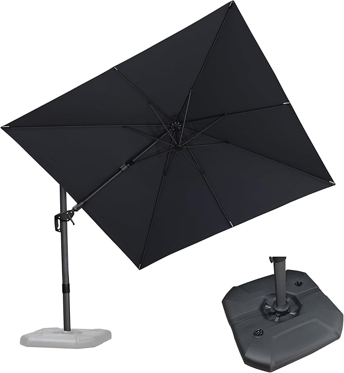 PURPLE LEAF 9.8' X 9.8' Tilting Patio Umbrella with Base Outdoor Cantilever Swivel Square Umbrella with Tilt Aluminum Offset Umbrella with 360-degree Rotation for Garden Deck Pool Patio Grey by PURPLELEAF