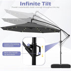 Tangkula 10ft Solar LED Patio Umbrella with Base, Offset Cantilever Outdoor Umbrella with 32 LED Lights, Infinite Tilt, 360 Degree Rotation, Crank Handle for Pool Deck Garden Backyard (Gray) - Image 5