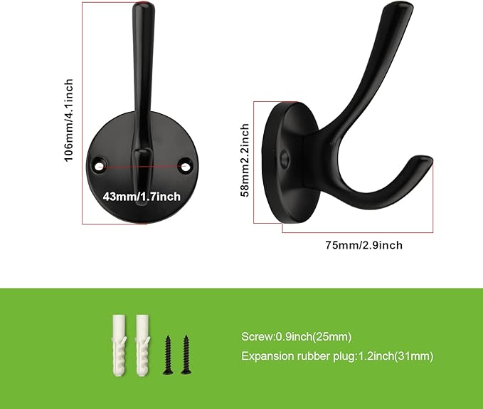 TUNNY 3 Pack Round Coat Towel Hooks - Image 2