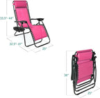 Best Choice Products Set of 2 Adjustable Steel Mesh Zero Gravity Lounge Chair Recliners w/Pillows and Cup Holder Trays - Pink - Image 2
