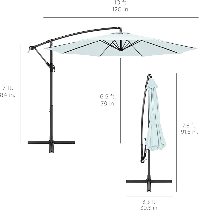 Best Choice Products 10ft Offset Cantilever Hanging Market Patio Umbrella, 8 Sturdy Ribs, Easy Adjustment - Baby Blue - Image 7