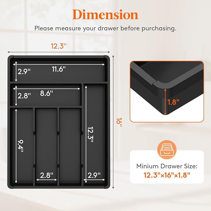 Lifewit Silverware Drawer Organizer Tray, Plastic Cutlery Storage - Image 3