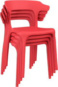 VECELO 4 Pack Plastic Stacking Chairs, Stackable Dining Chairs for Kitchen Restaurant Patio, Portable Indoor Outdoor Use, No Assembly Required, Red by VECELO