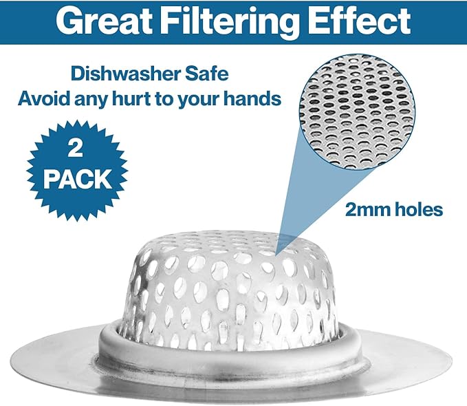 2-Pack Kitchen & Bathroom Sink Drain Strainers I 2.25 Inch Bathroom Drain Hair - Image 4