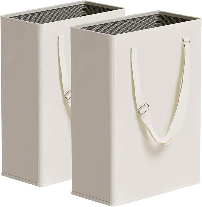 Slim Laundry Hamper with Adjustable Long Handles, 45L Small Laundry Baskets by TECHMILLY