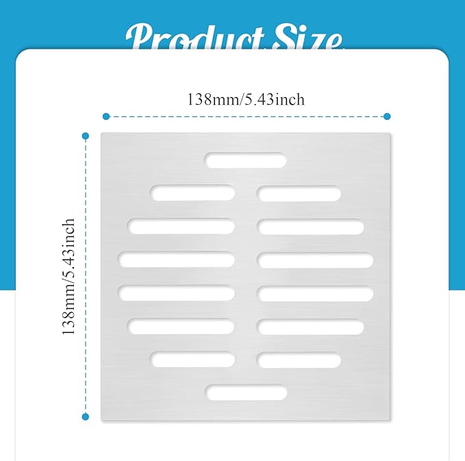 1Pc 6 Inch Square Drain Cover Stainless Steel Hair Drain Catcher Flat Floor - Image 2