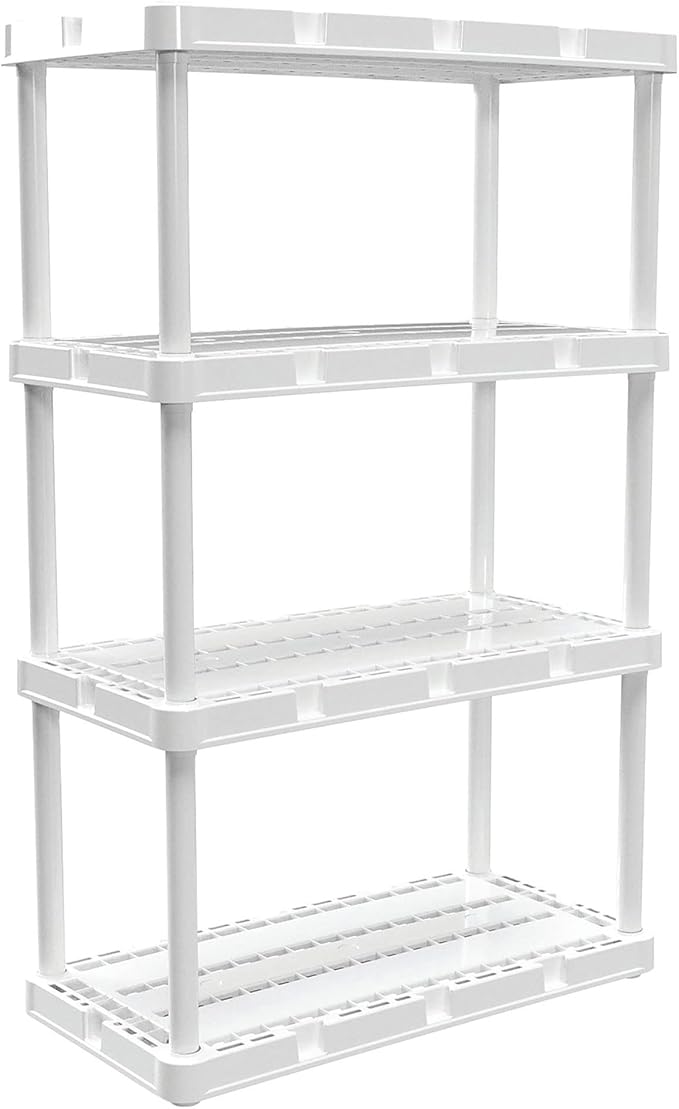 Gracious Living 4 Pack Light Duty Storage Shelves, Knect-A-Shelf 4-Shelf Ventilated Shelving Rack Organizer for Home, Garage, Basement & Laundry, White - Image 9