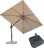 PURPLE LEAF 8.2' X 11.5' Tilting Patio Umbrella with Base Outdoor Cantilever Swivel Rectangle Umbrella Aluminum Offset Umbrella with 360-degree Rotation for Garden Deck Pool Patio Beige by PURPLELEAF