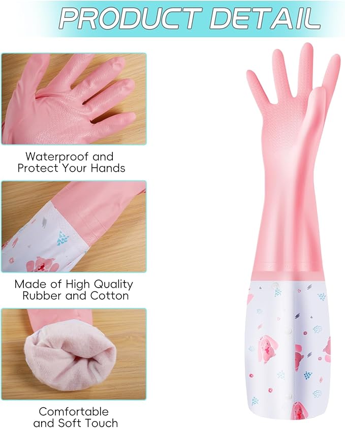 3Pcs Reusable Dishwashing Gloves, Waterproof Long Cuff Non-Slip Household Gloves - Image 3