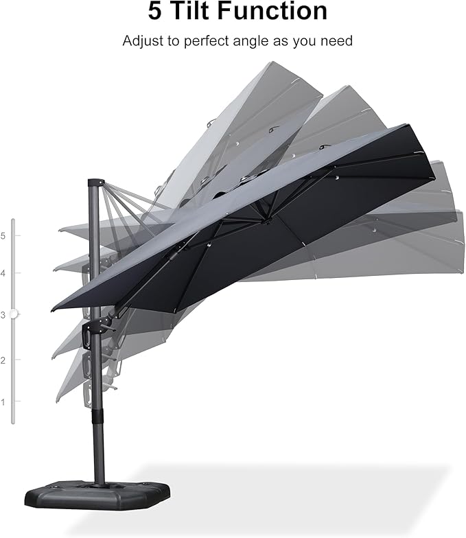 PURPLE LEAF 9' X 12' Right-left Tilt Patio Umbrella with Base Outdoor Cantilever Swivel Rectangle Umbrella Aluminum Offset Umbrella with 360-degree Rotation for Garden Deck Pool Patio Grey - Image 8