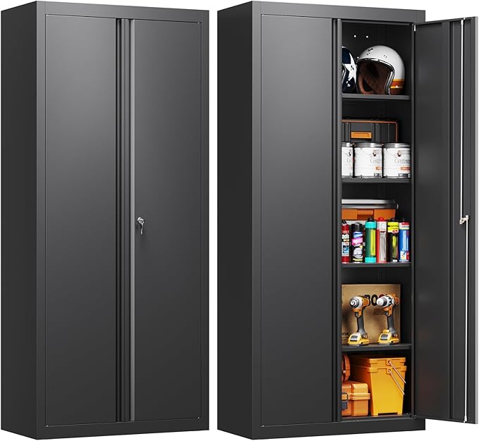 Yizosh Metal Garage Storage Cabinet with 2 Doors and 4 Adjustable Shelves - 71" Steel Lockable File Cabinet,Locking Tool Cabinets for Office,Home,Garage,School,Gym by Yizosh