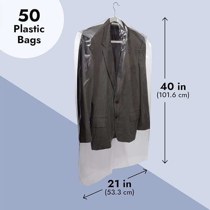 50 Pack Clear Plastic Garment Bags - Image 3
