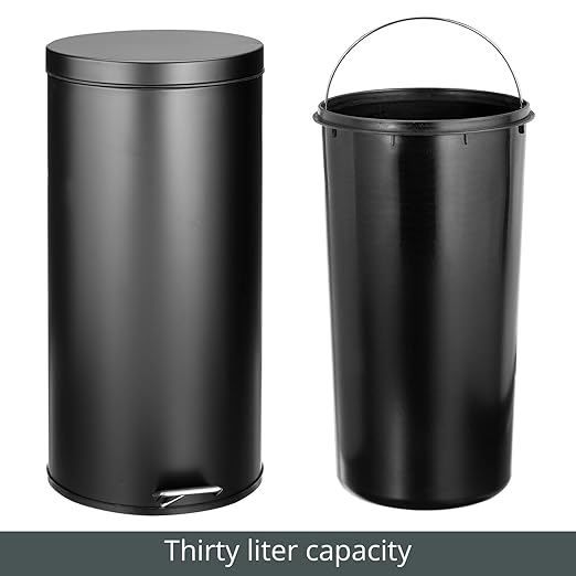 mDesign Tall 30 Liter / 7 Gallon Large Round Metal Lidded Step Trash Can - Image 5