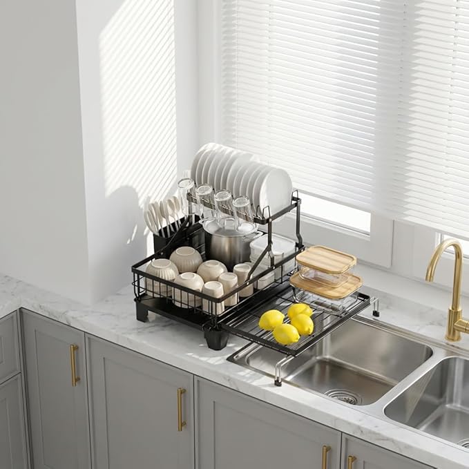 GSlife Large Dish Drying Rack 2 Tier, Expandable Kitchen Dish Drainer - Image 5
