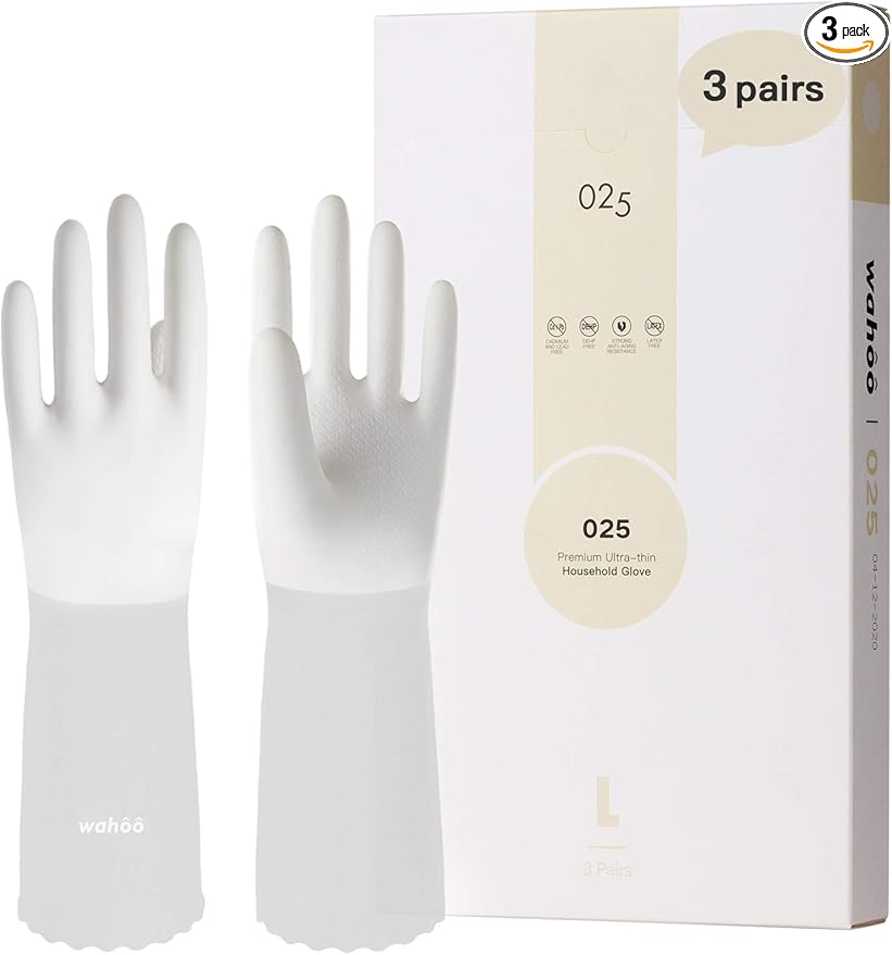 LANON 3 Pairs wahoo Skin-Friendly Cleaning Gloves, Unlined Dishwashing Kitchen by LANONProtection