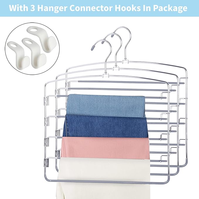 FeeraHozer Pants Hangers Space Saving 3 Pack No Slip 5 Layers Multi Functional - Image 6