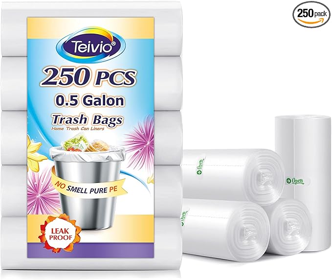 0.5 Gallon Mini 11" x 12" Trash Bags, Tiny Bathroom Garbage Can Liners by Teivio by Teivio
