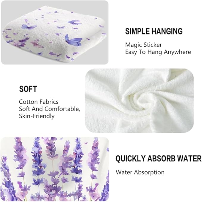 Lavender Hand Towels Set of 2 Lightweight Breathable Purple Floral Bath Towels - Image 3